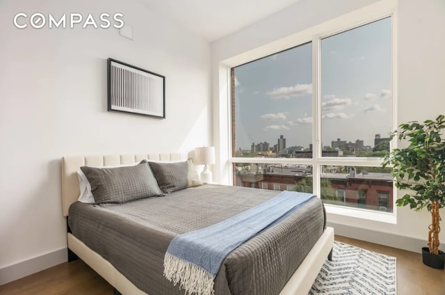 1325 Herkimer St Unit 304, New York City, NY 11233 - bedroom with baseboards, wood finished floors, and a view of city