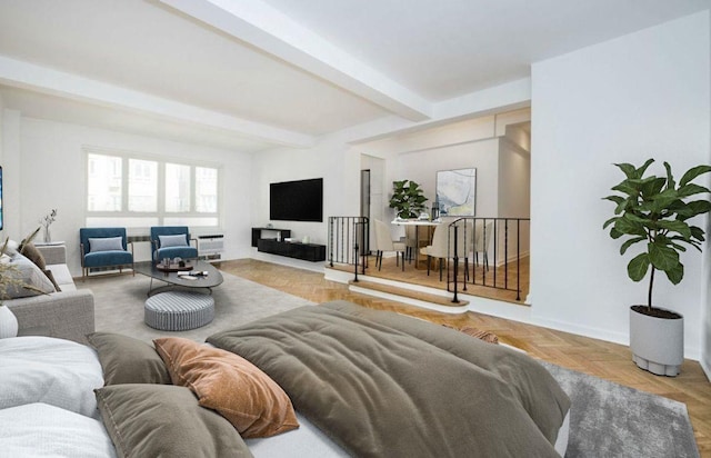 333 W 57th St Unit 302, New York City, NY 10019 - living area with beamed ceiling and baseboards