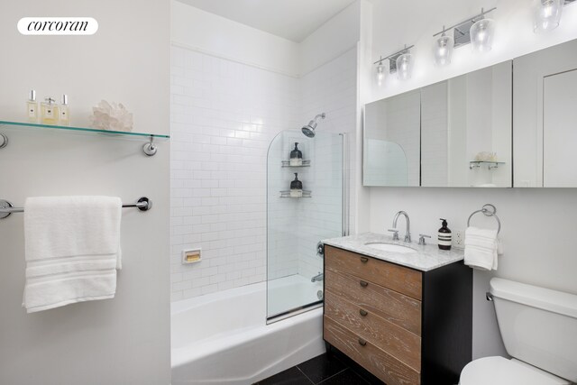full bathroom with toilet, tub / shower combination, and vanity