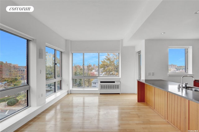 interior space featuring a sink, visible vents, modern cabinets, and light wood-type flooring