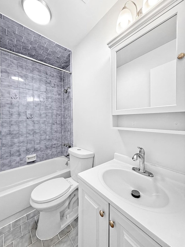 full bathroom with vanity, shower / bathing tub combination, tile patterned flooring, and toilet