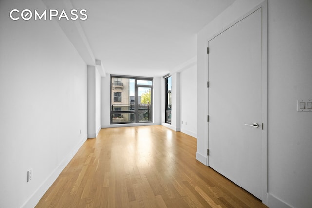 interior space featuring light wood-type flooring, baseboards, and expansive windows