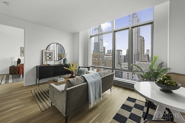18 W 48th St Phd, Phd, New York City, NY 10036 - living area with expansive windows and wood finished floors