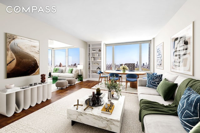 living room featuring a view of city and a wealth of natural light