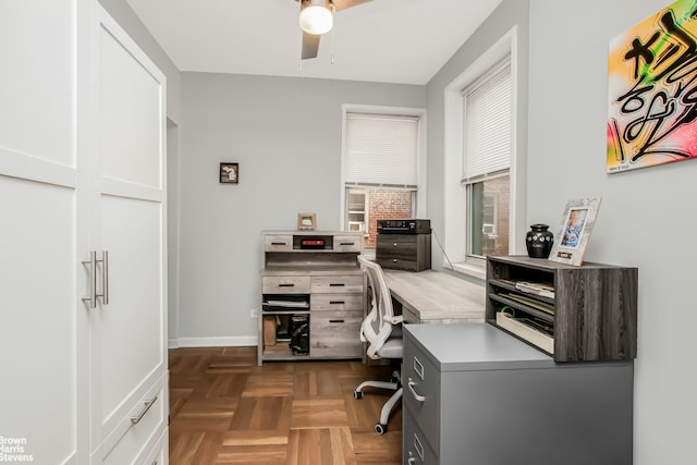 3050 Fairfield Ave Unit 3F, New York City, NY 10463 - home office featuring a ceiling fan and baseboards
