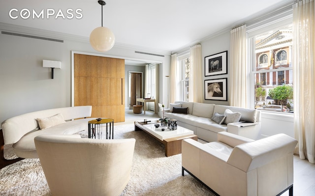 565 Park Ave Unit 2, New York City, NY 10065 - living room featuring crown molding and plenty of natural light