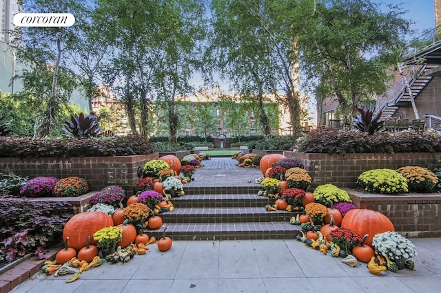 view of property's community with a patio area