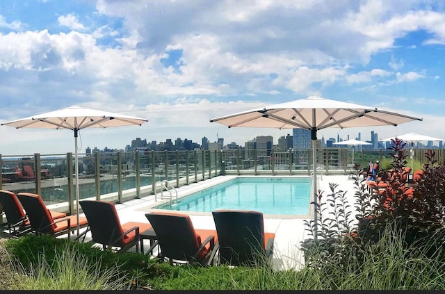 community pool with a view of city