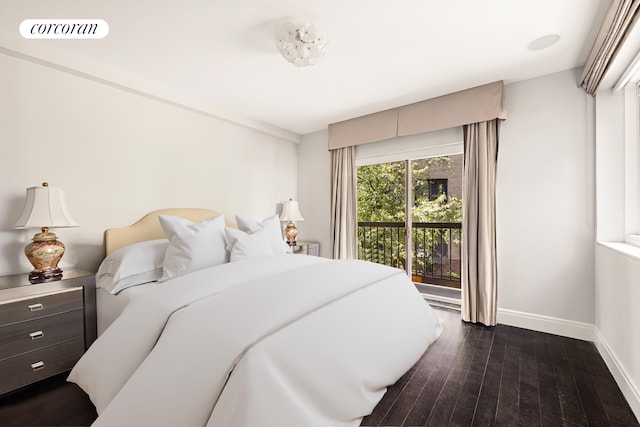 bedroom featuring baseboards, visible vents, and dark wood-type flooring