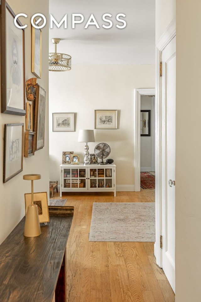 hall with wood finished floors