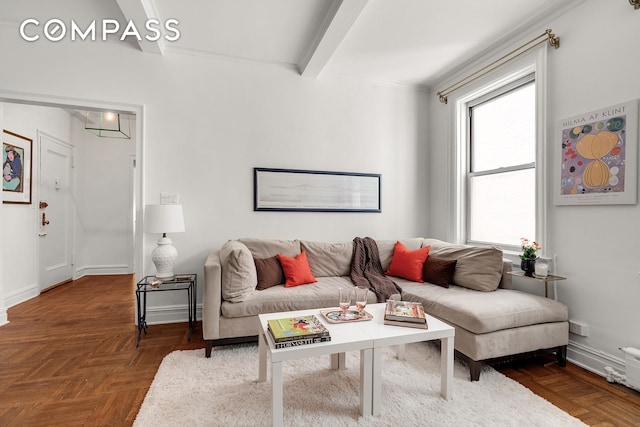 16 E 98th St Unit 8D, New York City, NY 10029 - living area with beam ceiling and baseboards