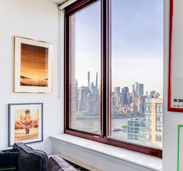 details featuring a view of city and a water view