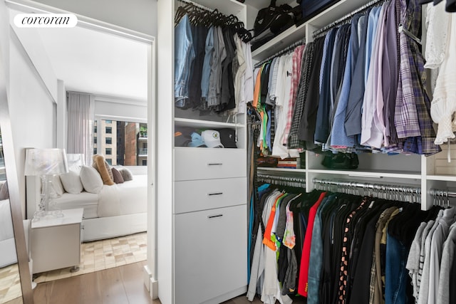 walk in closet featuring wood finished floors