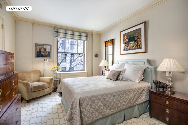 bedroom featuring crown molding