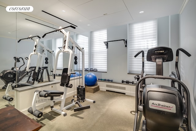 workout area featuring carpet floors and visible vents
