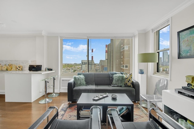 575 Main St Unit 1611, New York City, NY 10044 - living area featuring crown molding and wood finished floors