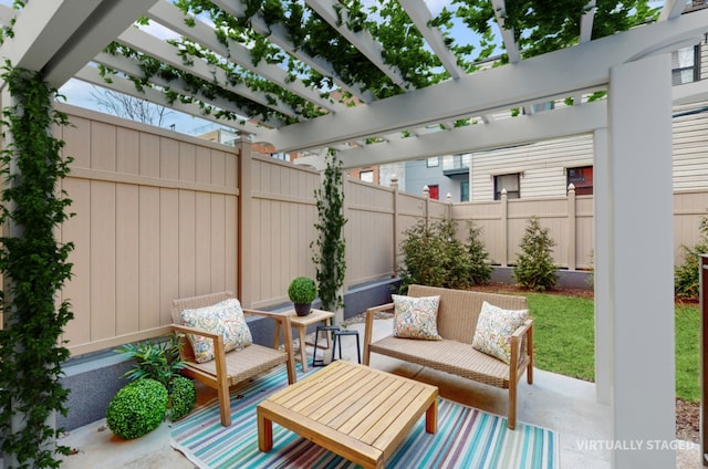 211 Jackson St Unit Garden2, New York City, NY 11211 - view of patio / terrace with outdoor lounge area and a pergola