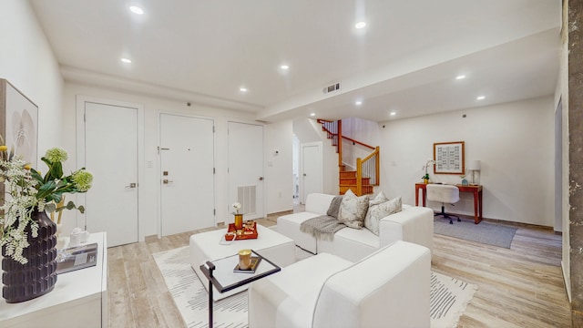 211 Jackson St Unit Garden2, New York City, NY 11211 - living room with stairway, light wood-style flooring, and recessed lighting