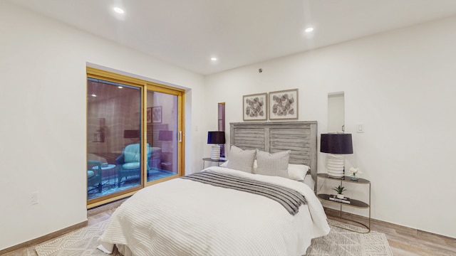 211 Jackson St Unit Garden2, New York City, NY 11211 - bedroom with access to outside, wood finished floors, recessed lighting, and baseboards