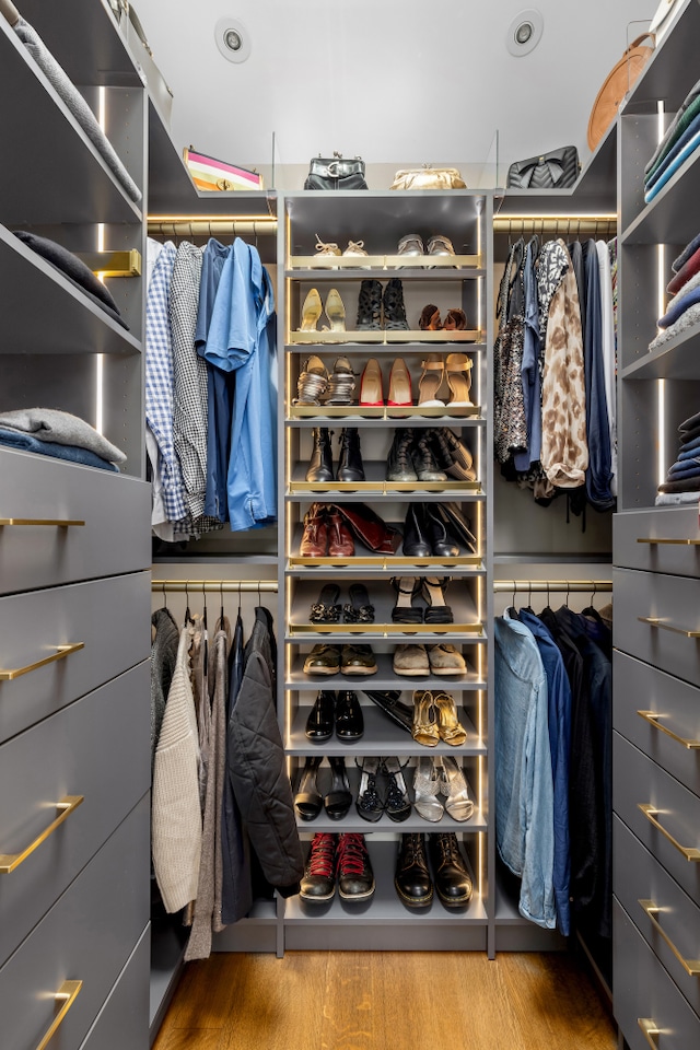 walk in closet featuring wood finished floors