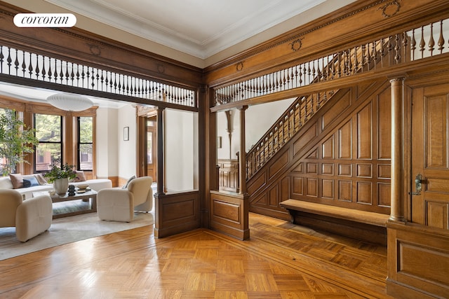 62 Rutland Rd, New York City, NY 11225 - foyer entrance featuring stairs and ornamental molding