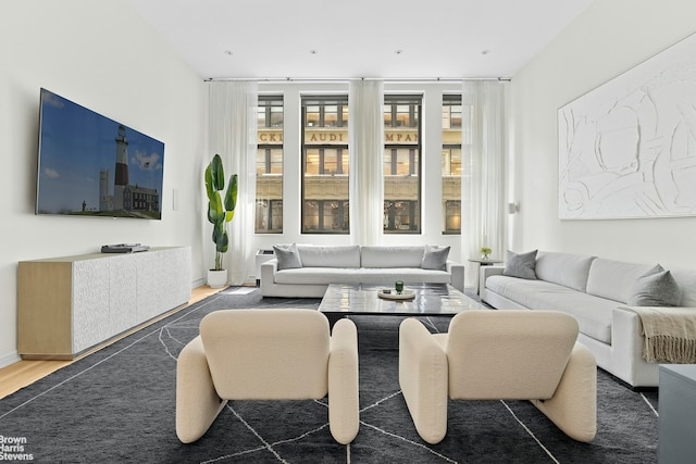 living room with wood finished floors