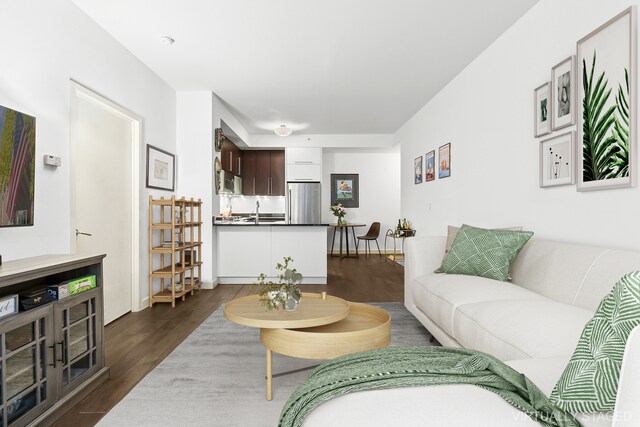 100 Jay St Unit 4M, New York City, NY 11201 - living room featuring dark wood-style flooring