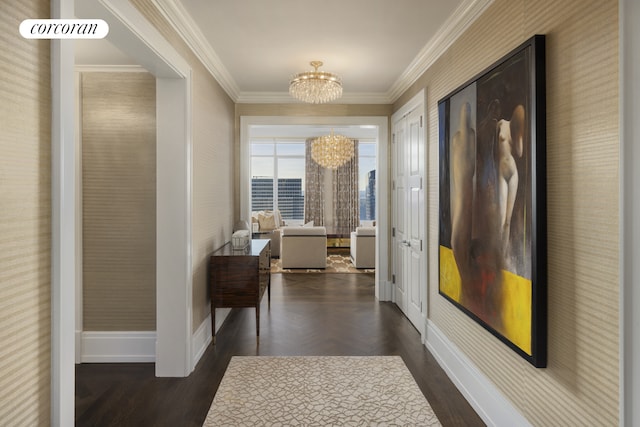 30 Park Pl Unit 68A, New York City, NY 10007 - hall with a chandelier, baseboards, and ornamental molding