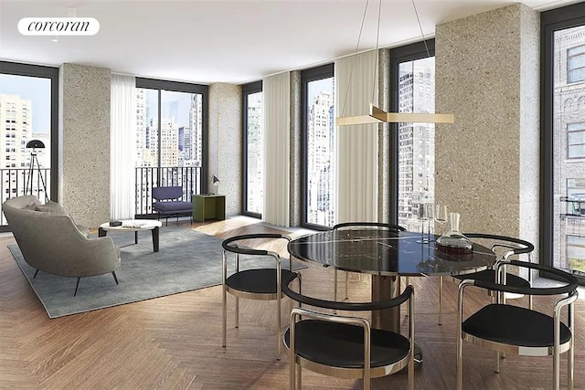 dining room with healthy amount of natural light and a city view