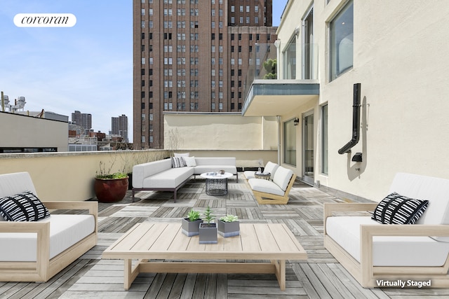 46 Lispenard St Ph, Ph, New York City, NY 10013 - wooden deck featuring an outdoor hangout area and a city view