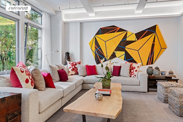 living room featuring carpet