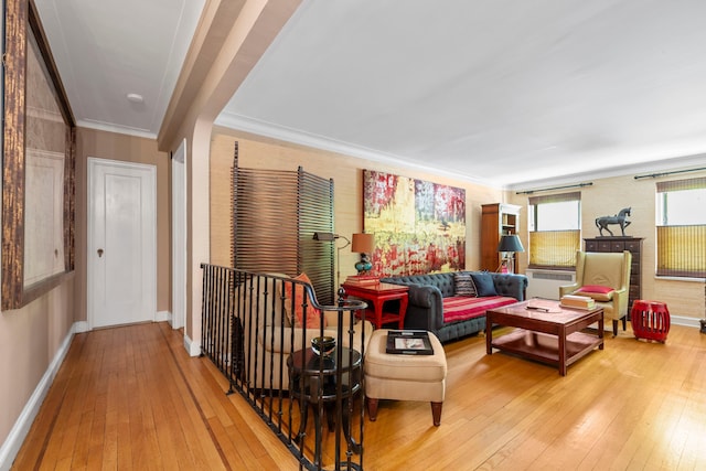 125 W 96th St Unit 1A, New York City, NY 10025 - living area with hardwood / wood-style flooring, baseboards, and crown molding