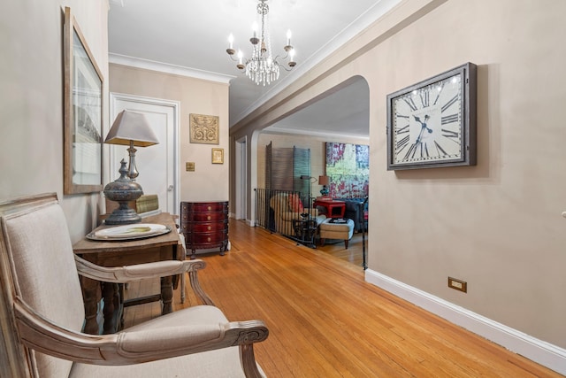 125 W 96th St Unit 1A, New York City, NY 10025 - dining area featuring ornamental molding, a chandelier, light wood-style floors, and baseboards