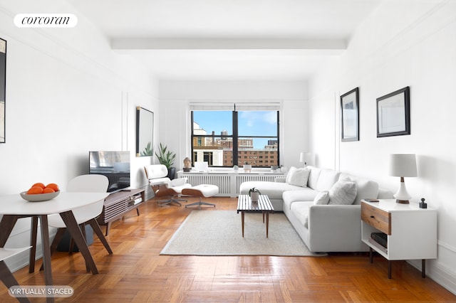 235 W 102nd St Unit 17F, New York City, NY 10025 - living room with radiator heating unit and baseboards
