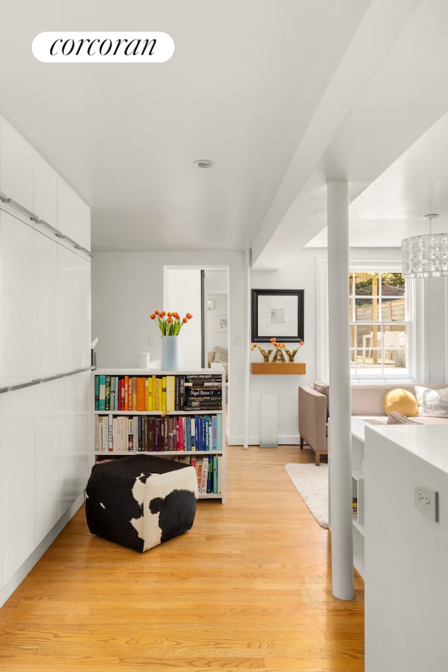 rec room featuring light wood-style flooring