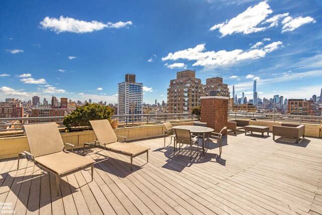 250 W 89th St Unit 8H, New York City, NY 10024 - wooden terrace featuring a skyline view