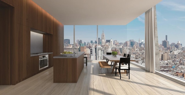 interior space with a skyline view