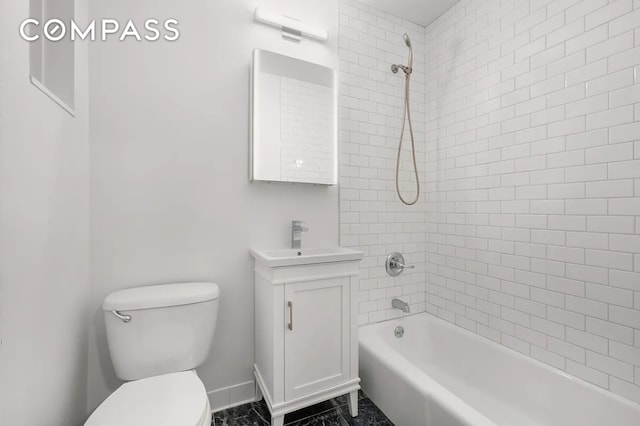 151 W 80th St Unit 4F, New York City, NY 10024 - bathroom with vanity, toilet, bathtub / shower combination, and baseboards