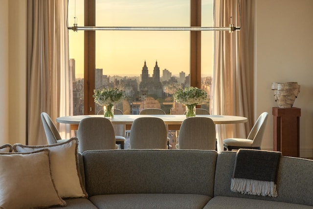 dining area featuring a city view