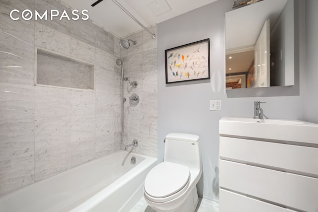 full bathroom featuring toilet, shower / tub combination, and vanity