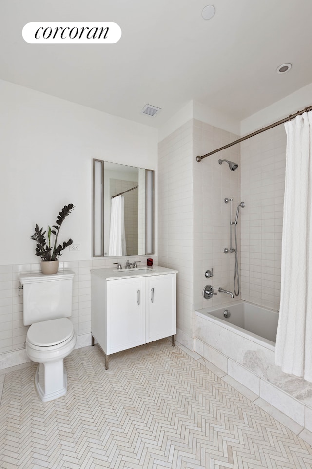 100 Barclay St Unit 20B, New York City, NY 10007 - full bathroom with toilet, tile walls, tiled shower / bath, vanity, and tile patterned flooring