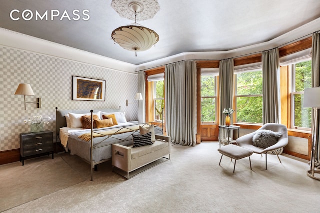 623 2nd St, New York City, NY 11215 - bedroom featuring wallpapered walls, light carpet, and baseboards