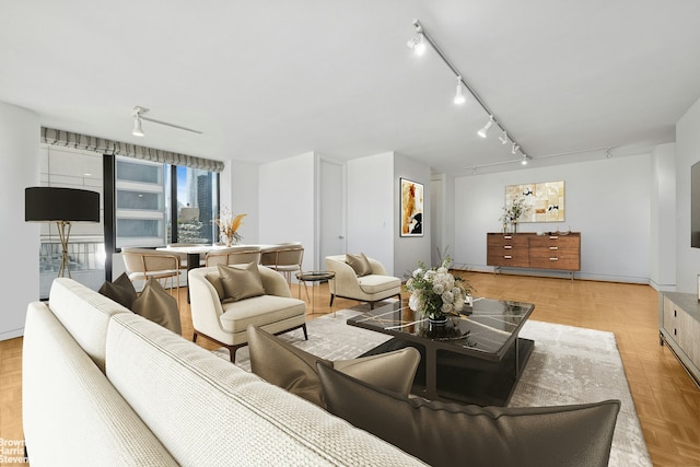 living area with track lighting