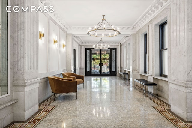 building lobby featuring ornamental molding