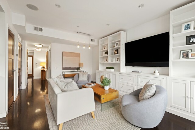 357 Dean St Unit 4A, New York City, NY 11217 - living area featuring dark wood-style floors and recessed lighting