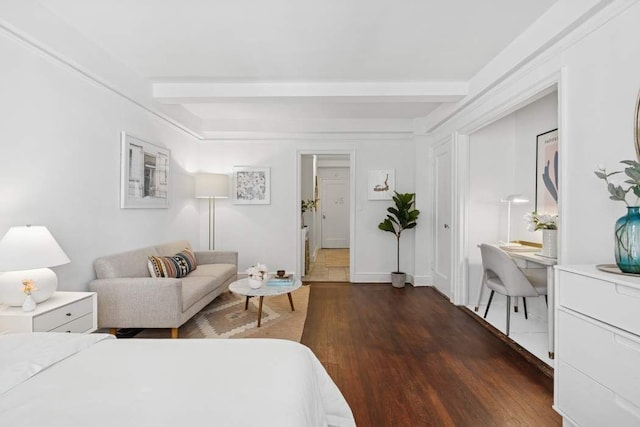 205 E 78th St Unit 5S, New York City, NY 10075 - bedroom featuring dark wood-type flooring and beam ceiling