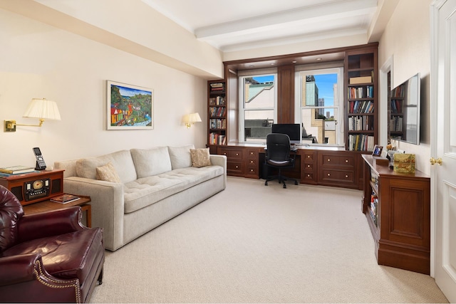 33 E 70th St Unit 7C, New York City, NY 10021 - home office featuring light carpet and beam ceiling