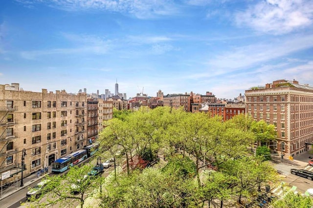 view of building exterior with a city view