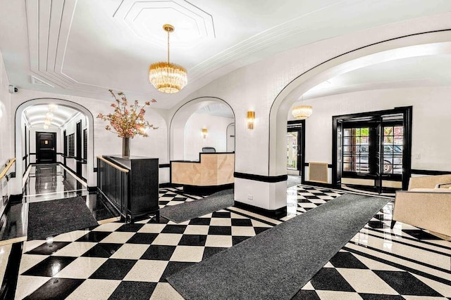 community lobby with ornamental molding