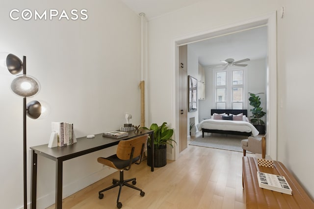 152 N 9th St Unit 1R, New York City, NY 11249 - office with wood finished floors and ceiling fan